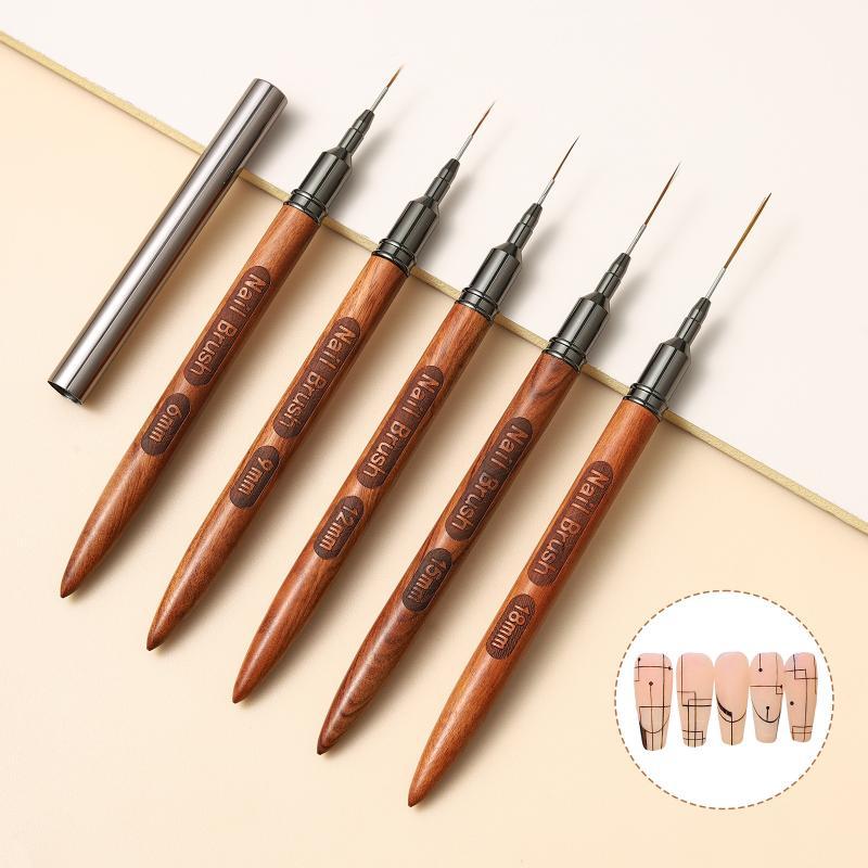 Nail Art Brush Set - ชุดแปรงเพ้นท์เล็บด้ามไม้ 1/4/5 ชิ้น สำหรับวาดเส้น DIY ใช้ในบ้าน