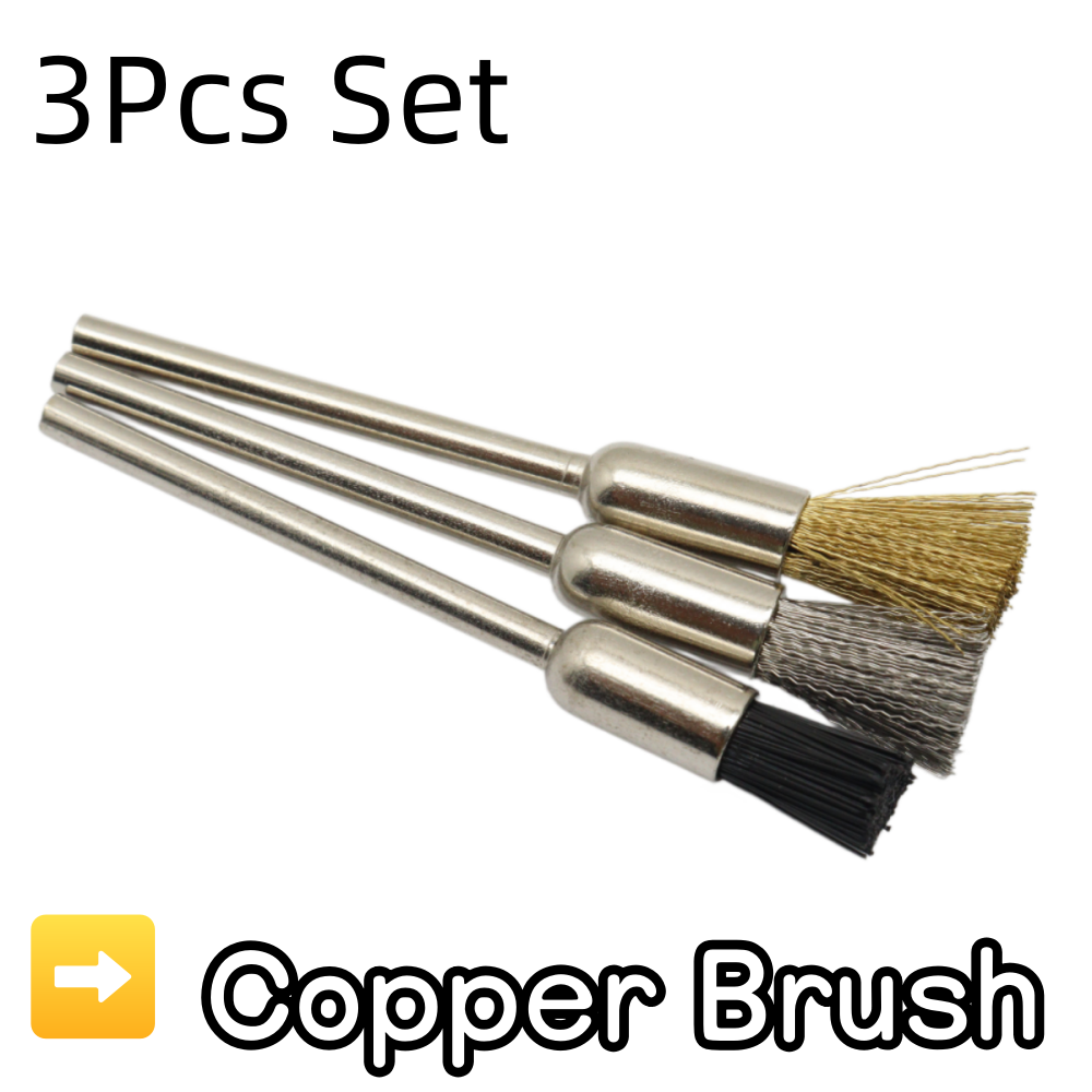 Nail Art Brush Set - ชุดแปรงทำความสะอาดหัวเจียรเล็บ 3 ชิ้น พร้อมลวดทองแดง สำหรับเครื่องเจียรเล็บไฟฟ้า อุปกรณ์กำจัดฝุ่นสำหรับตกแต่งเล็บ
