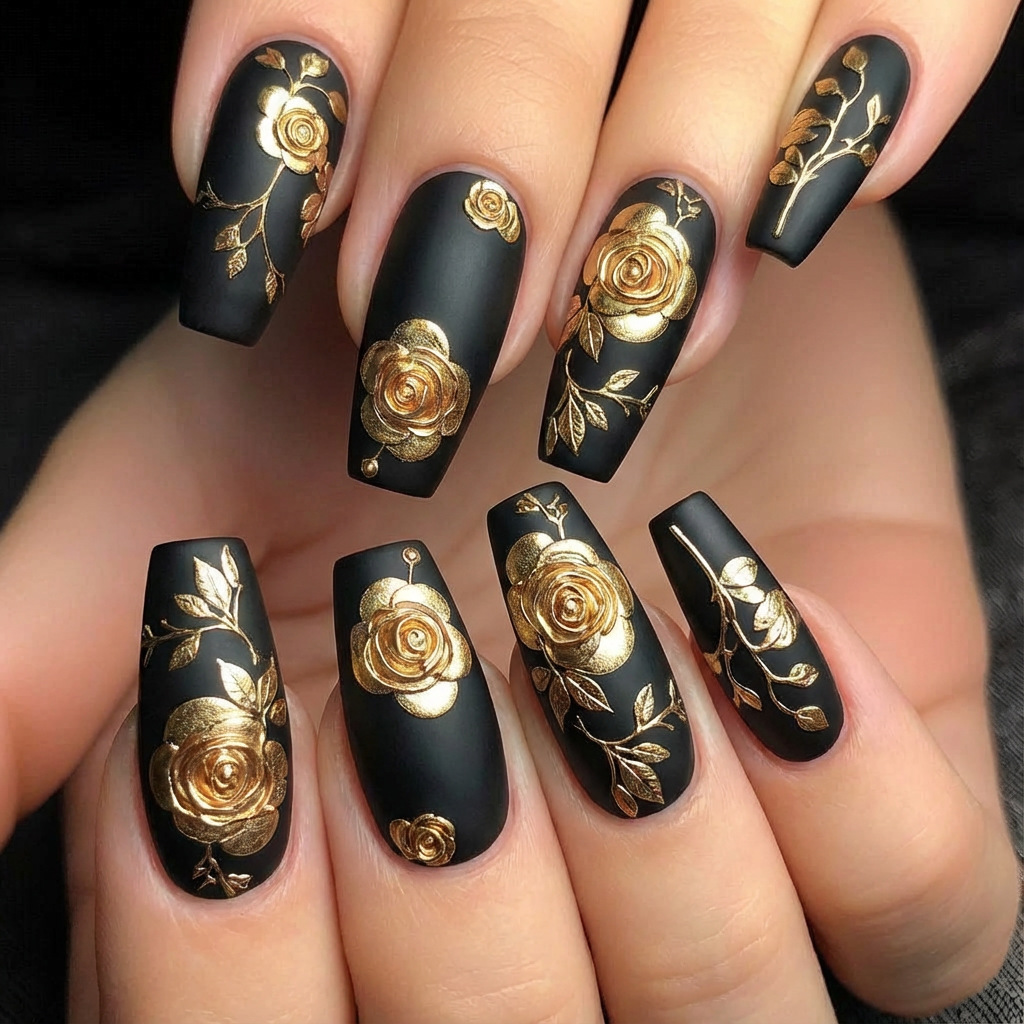 Nail Art Design - เล็บปลอม 3 มิติ สำหรับผู้หญิง สาวๆ สีทอง