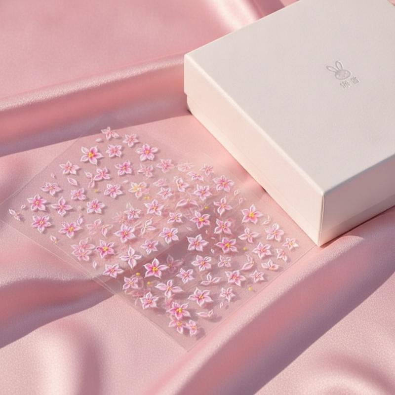 Nail Art Ombre Pink - สติกเกอร์ติดเล็บลายดอกไม้ 5D ดอกลิลลี่สีชมพูไล่เฉด แบบนูน มีกาวในตัว สำหรับสาวๆ