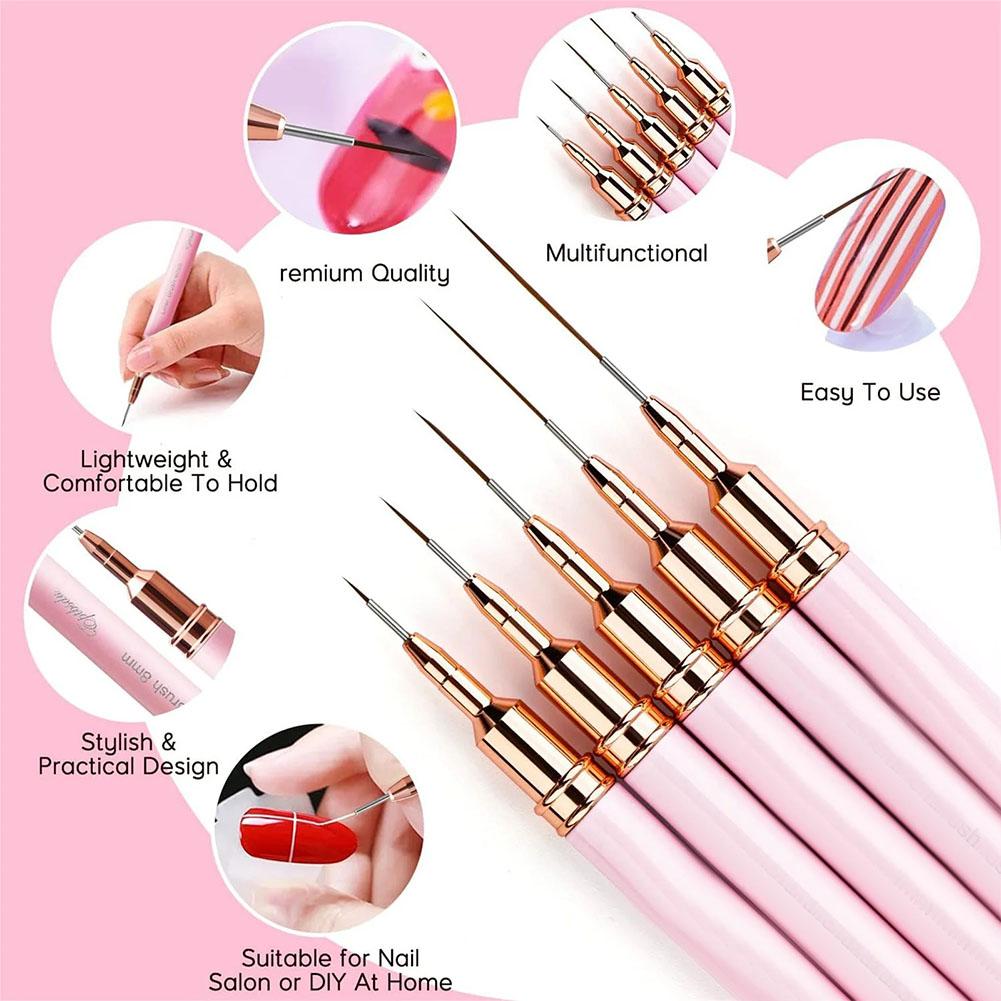 Nail Art Brush Set - ชุดแปรงเพ้นท์เล็บ 5 ชิ้น สำหรับงานเพ้นท์เล็บเจล UV ระดับมืออาชีพ