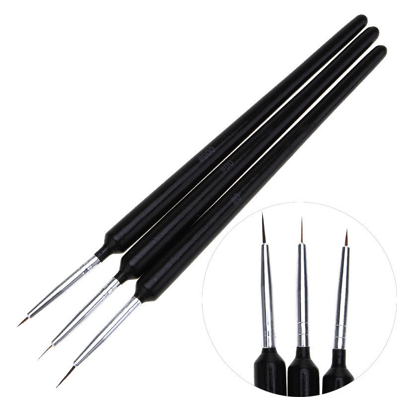 Nail Art Brush Set - ชุดแปรงวาดลายเล็บแบบละเอียดพิเศษ 3 ชิ้น ด้ามจับสีดำ แปรงขนละเอียดสำหรับวาดลายดอกไม้ วาดเส้นละเอียด