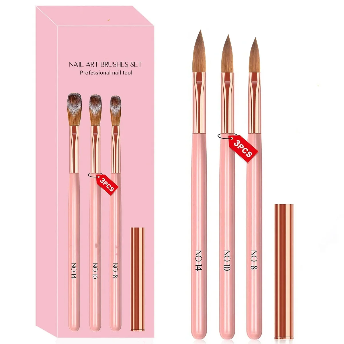 Nail Art Brush Set - ปากกาเล็บ ชุดเพ้นท์เล็บพิเศษ 3 ก้านไม้สีชมพู ชุดปากกาคริสตัลเล็บ แปรงเล็บ