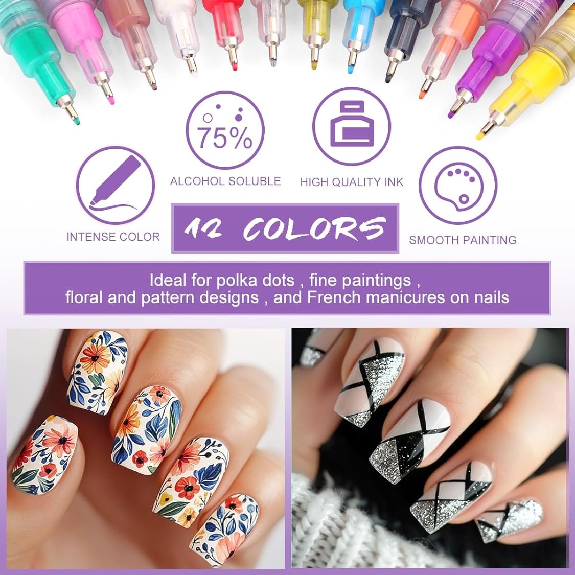 ชุดปากกาเพ้นท์เล็บ 12 สี, ปากก - Nail Art Brush Set บทวิจารณ์และราคา