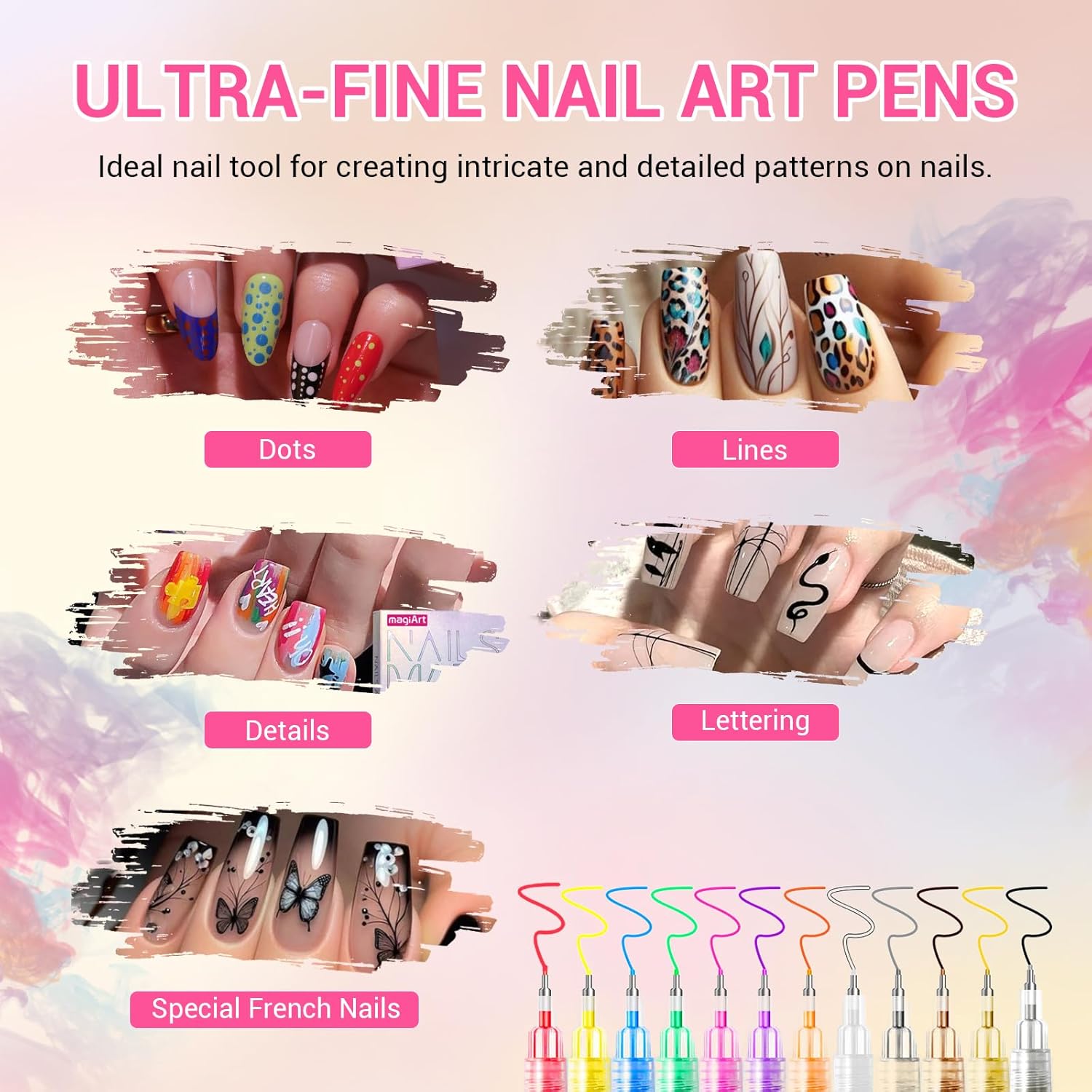 ชุดปากกาเพ้นท์เล็บ 12 สี, ปากก - Nail Art Brush Set บทวิจารณ์และราคา