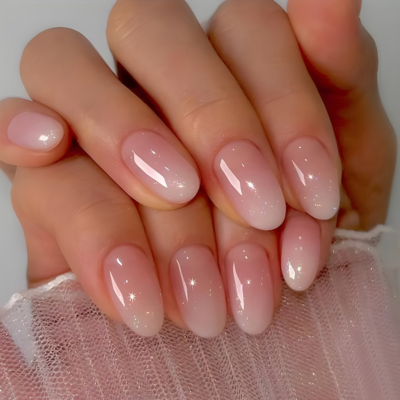 24 ชิ้นรูปไข่สั้นสีชมพูกดบนเล็ - Nail Art Ombre Pink บทวิจารณ์และราคา