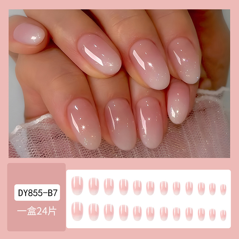 24 ชิ้นรูปไข่สั้นสีชมพูกดบนเล็ - Nail Art Ombre Pink บทวิจารณ์และราคา