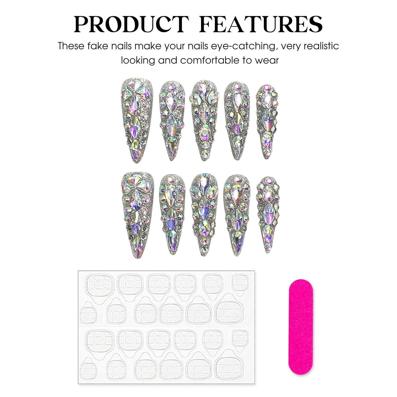 10pcs Handmade กดบนเล็บยาว Sti - Nail Art Design บทวิจารณ์และราคา
