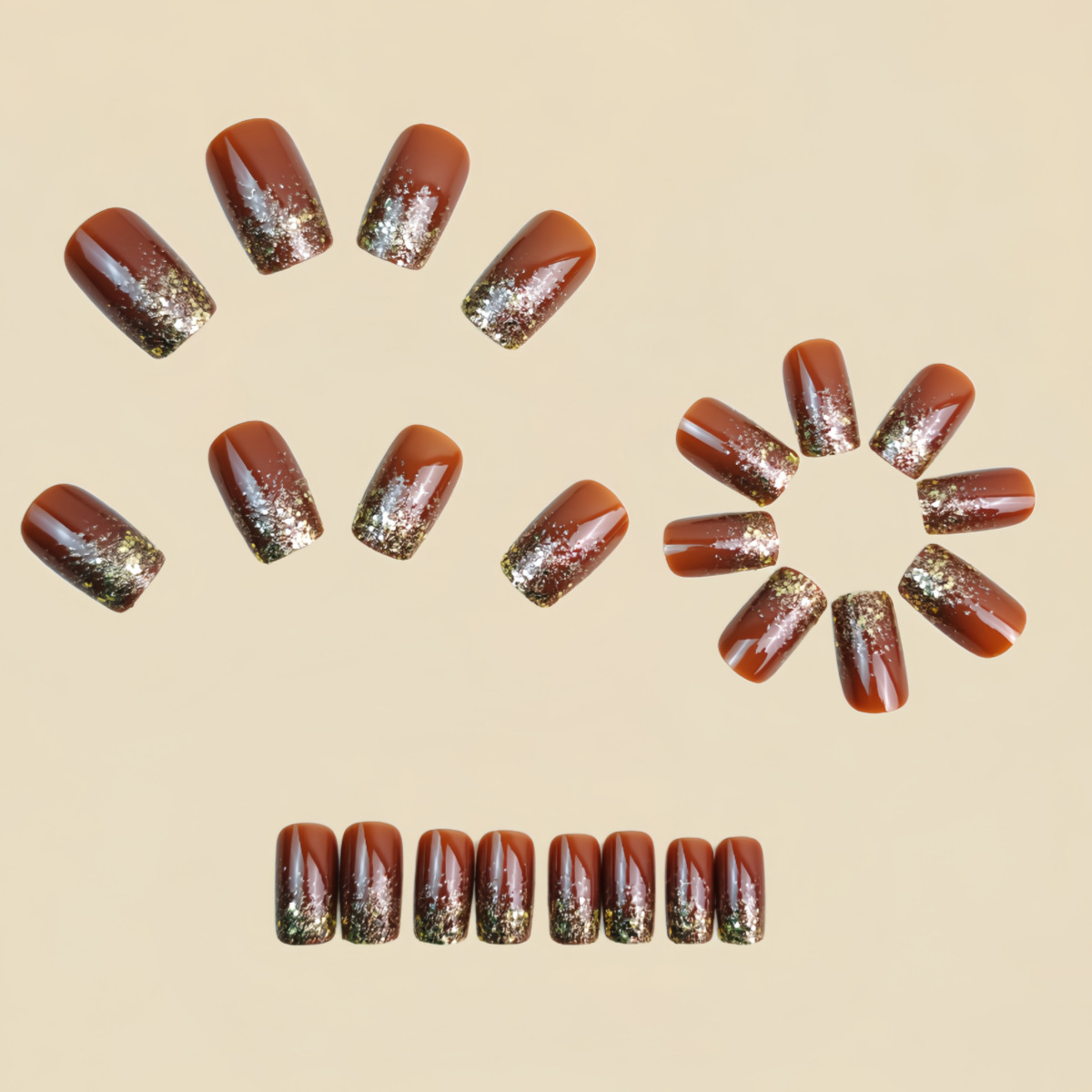 เล็บปลอมแบบสั้น-กลาง สีไล่ระดั - Nail Art Design บทวิจารณ์และราคา